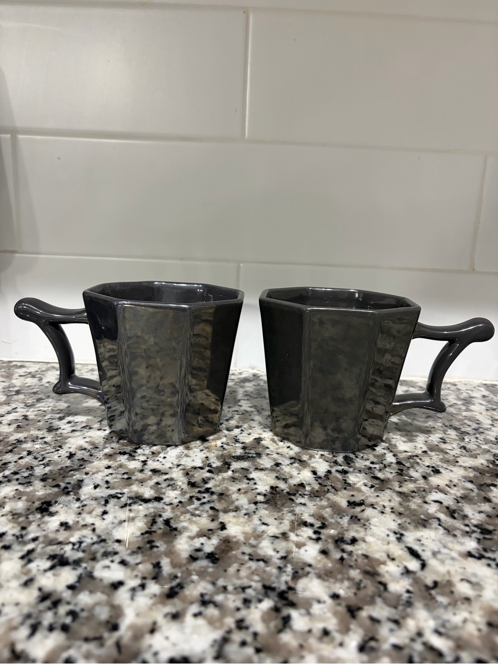 Starbucks 2013 Gunmetal Gray Octagon Ceramic Coffee/Tea Mug Set of Two New Condi